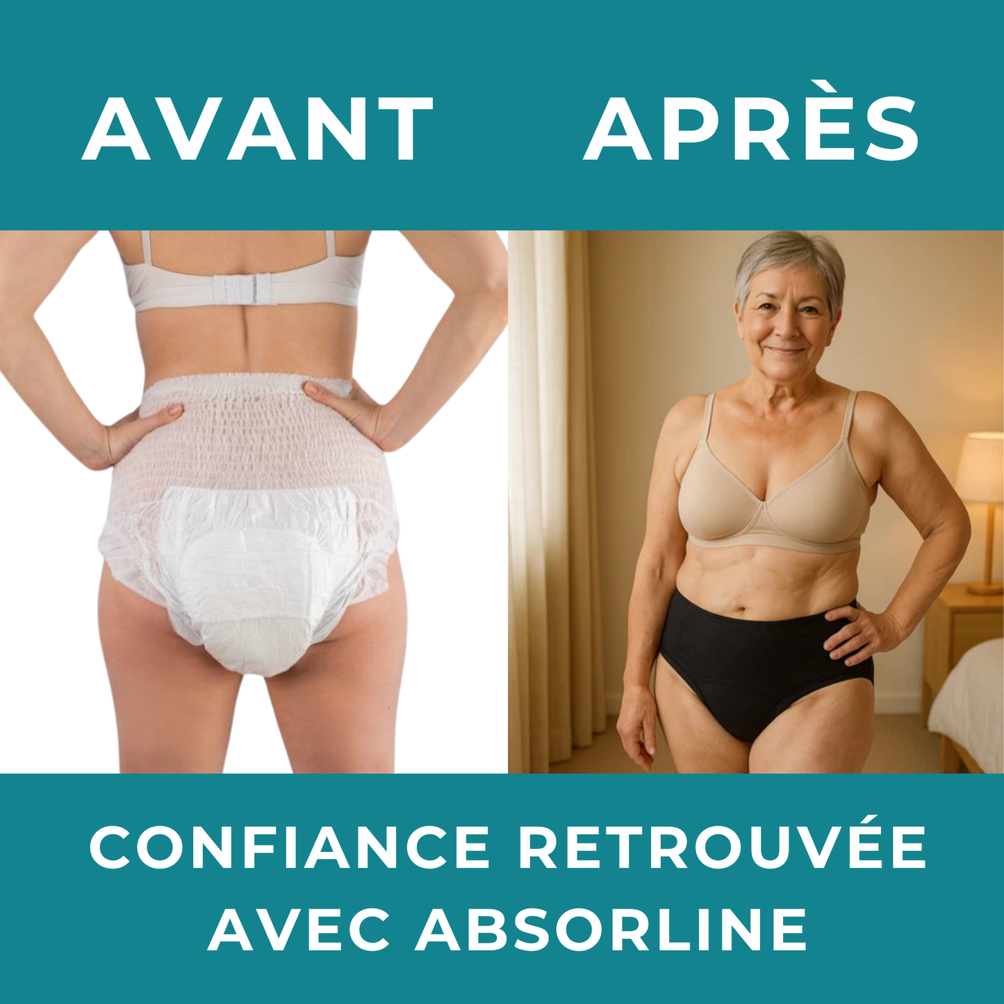 Absorline™ Fini la gêne des fuites urinaires — retrouvez votre féminité.